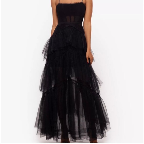 Betsy Adam Black Corsette Tiered Tulle Evening Gown NWT - Picture 3 of 9